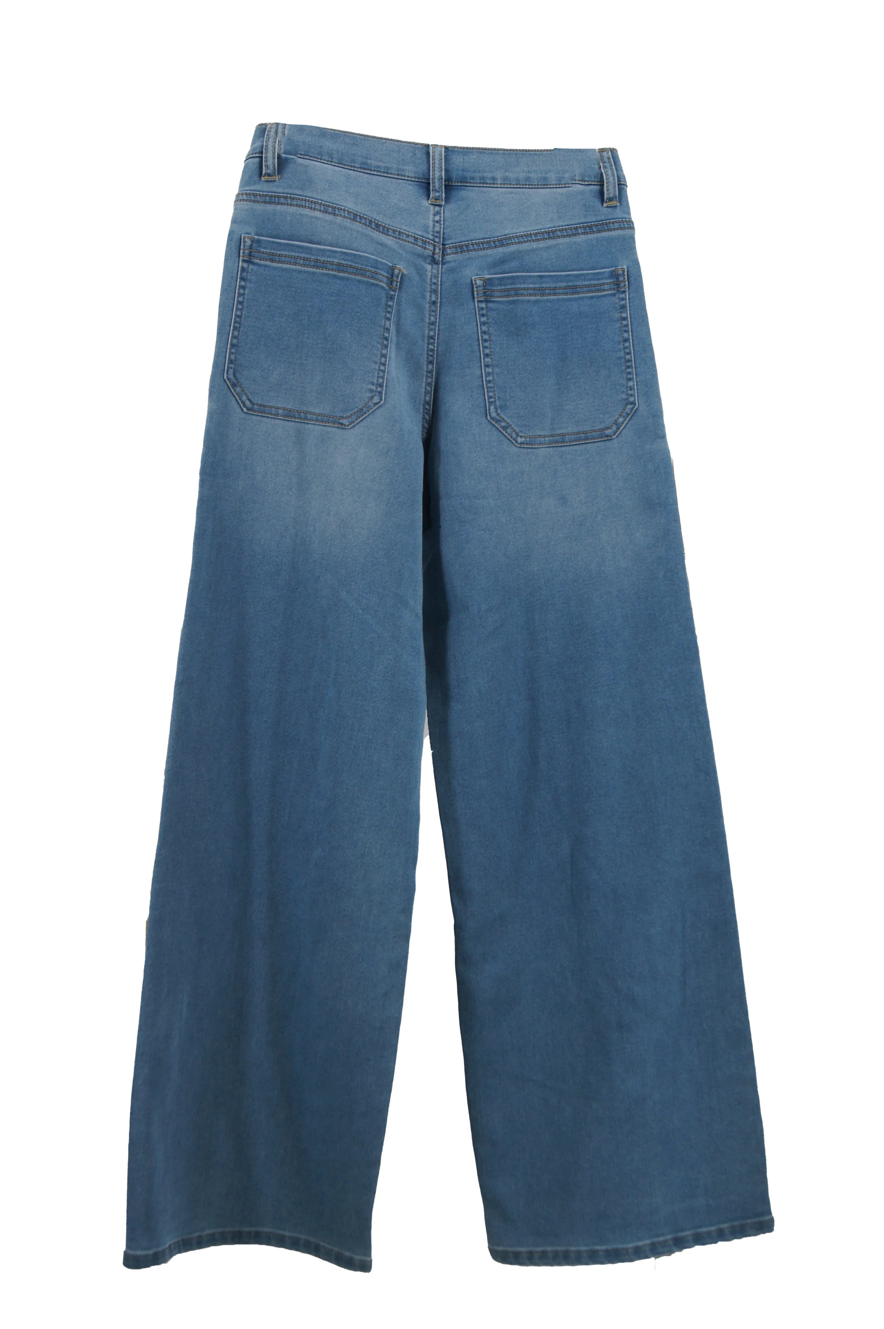 Casual Design, Drape and Slimming, Floor-length Blue Washed Loose Slightly Flared Jeans