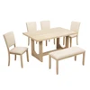Light Oak + Beige +Table Set with Bench and 4 Chairs