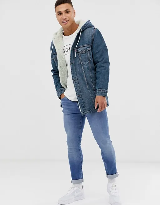 fleece lined denim jacket with hood