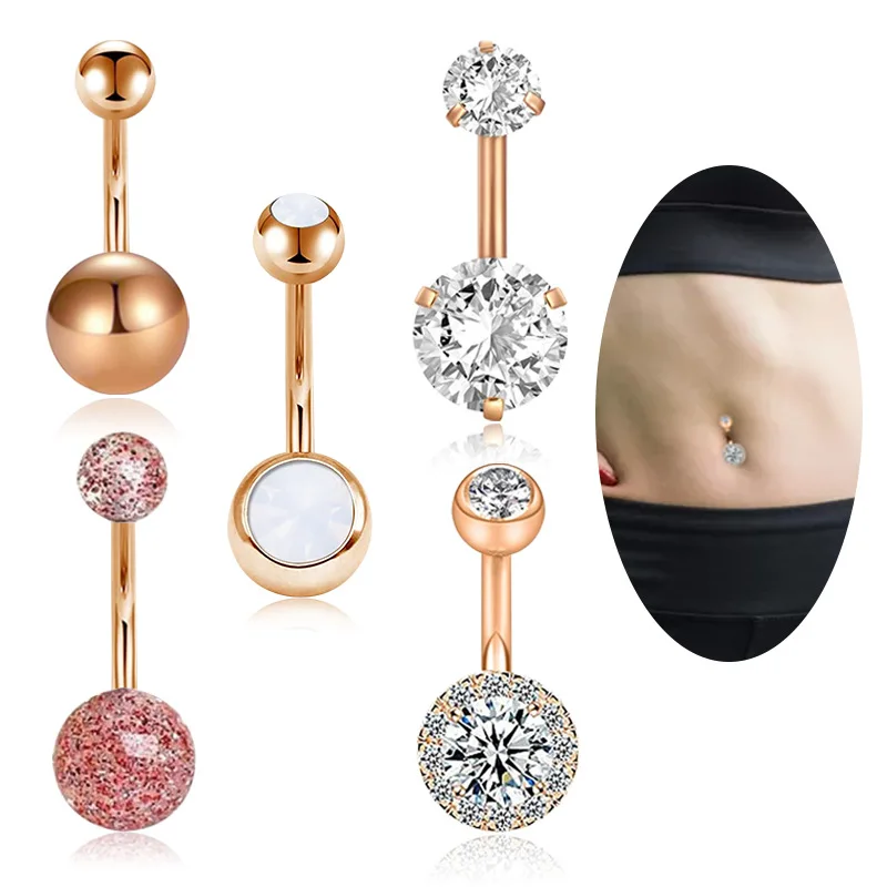 Fashion Steel Zircon Crystal Navel Belly Ring Button Bar Body Piercing Jewelry