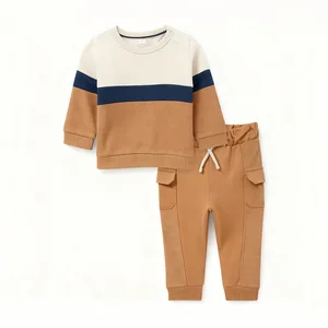 One Stop Service Children Stretch Cotton Spandex Crewneck Sweatshirt Pullover with Multi Pockets Joggers Sweatpants Matching Set