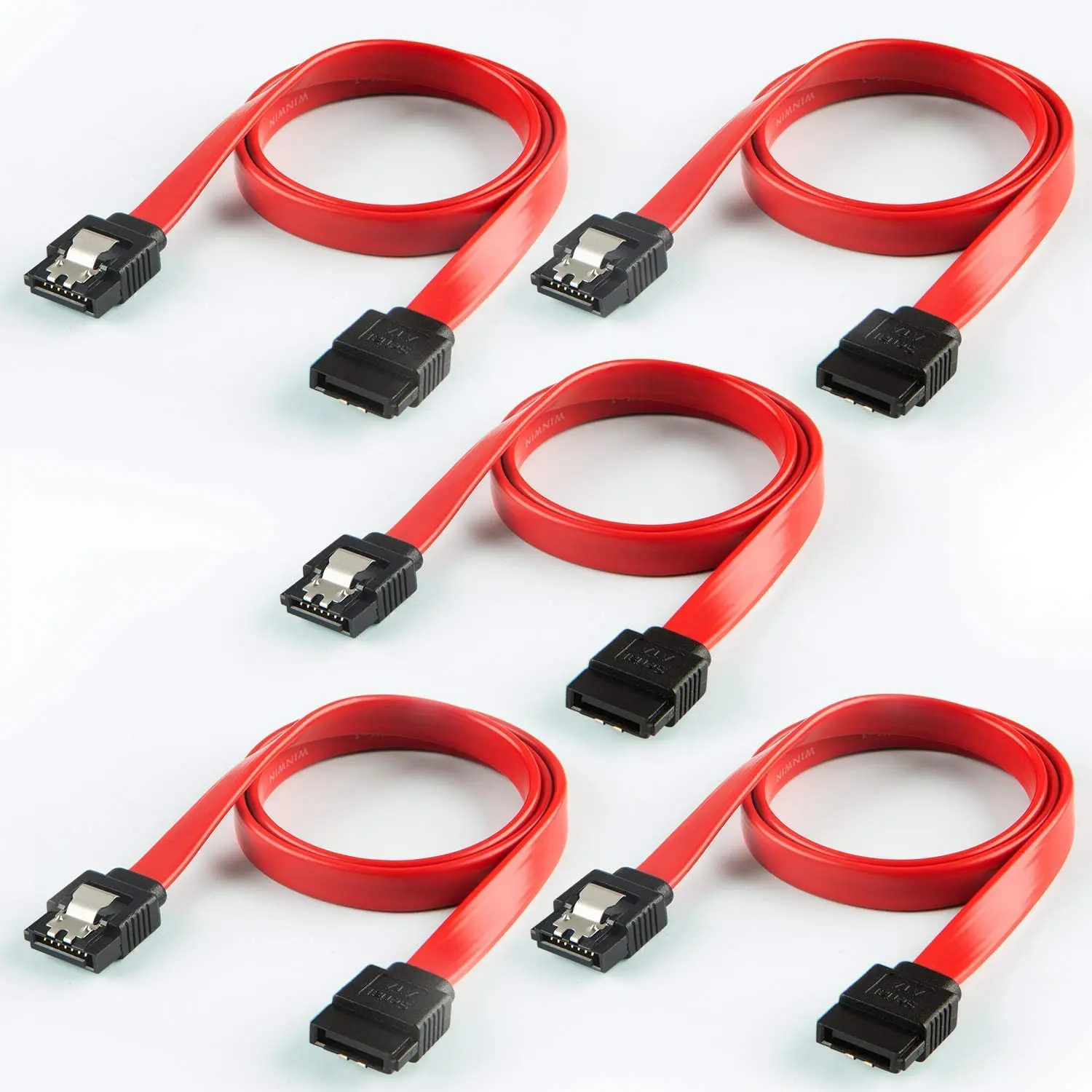 8-inch SATA III 6.0 Gbps Right Angle 7pin Female to Right Angle Female Data Cable with Locking Latch SATA III Cable Red CableCreation 2-Pack 