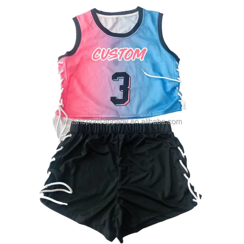 Source Custom team fashion women basketball uniform dress cheerleading two  piece set crop tank top and biker shorts set on m.