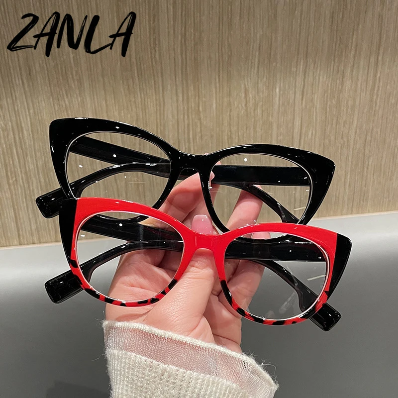 2024 New Black Red Cat Eye Anti Blue Light Computer Glasses Women Retro  Spectacles for Lady TR90 Double Color Eyeglasses Frames