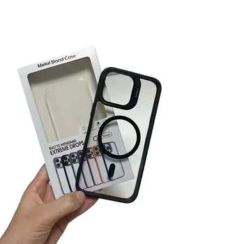 Trendy TPU Acrylic Metal Ring Stand With Magnetic Wireless Charging Shockproof Folding Bracket Phone Case For iPhone