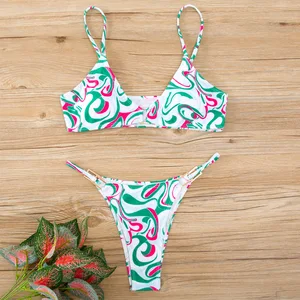 Women's Sexy New Hot European American Style High Waist Bikini Solid Pattern Logo Waist 2-Piece Set