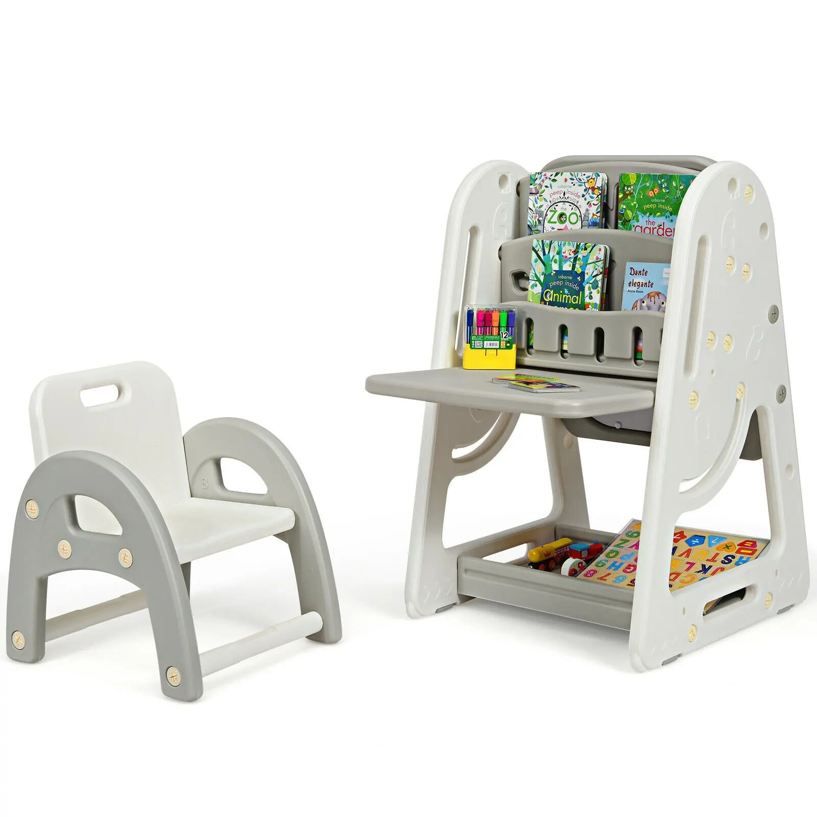 Adjustable Height Kids Learning Table Toddler Art Easel with Chair
