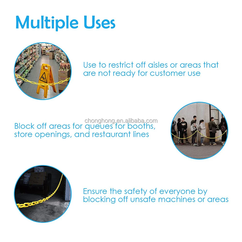 8mm PE Plastic Safety Chain with Red White Yellow Black Color for Roadway Safety in 25 Meter Length