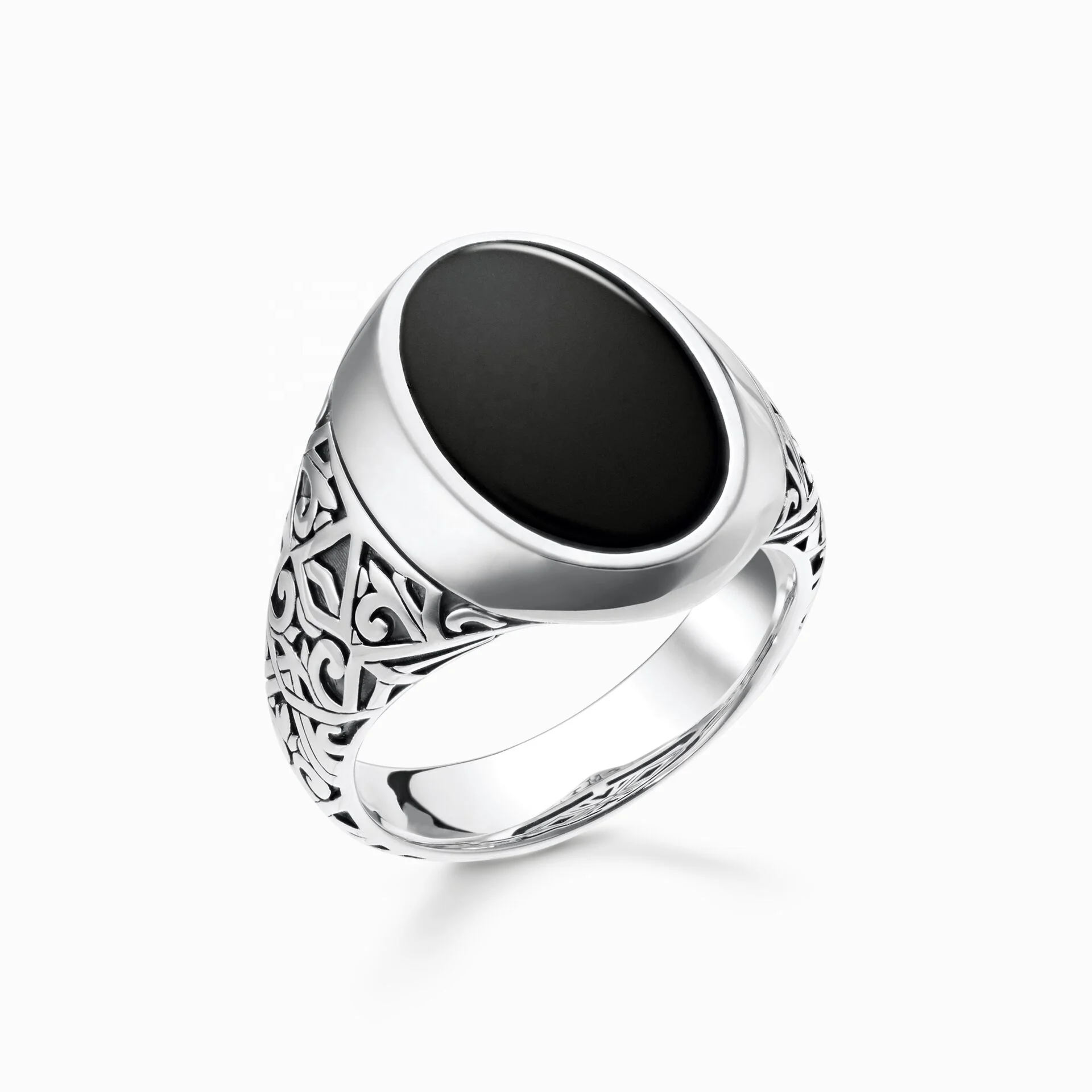 Ovale Noir Onyx Agate Aqeeq Bague Yéménite Turc Hommes Bijoux 925