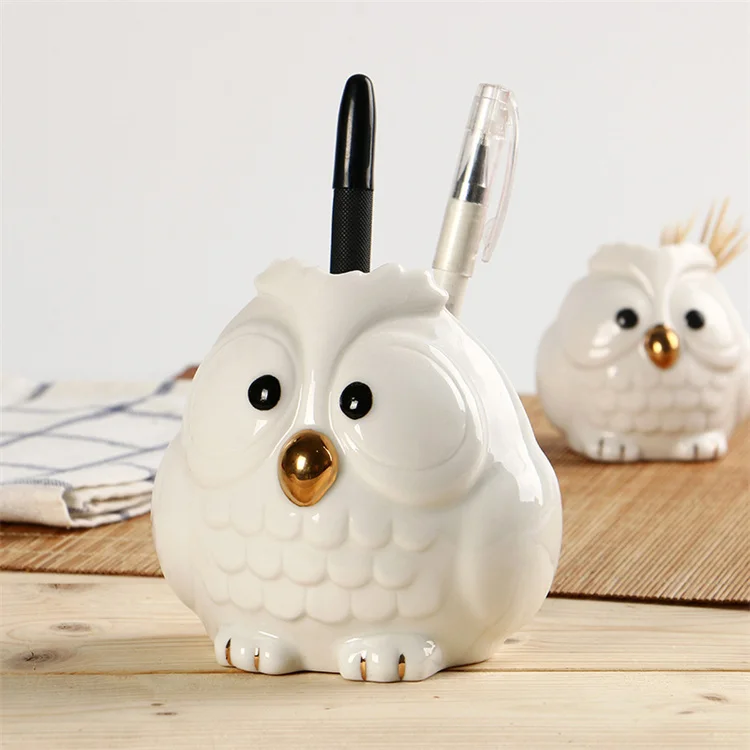 Customized High-End Ceramic Owl Toothpick & Pen Holder Glazed Exclusive Design for Restaurants Personalized Specialty Supplies