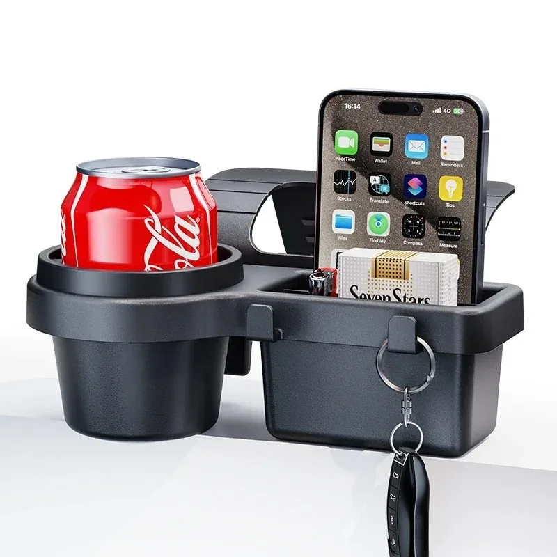 Car Cup Holder & Storage Tray with Phone Mount