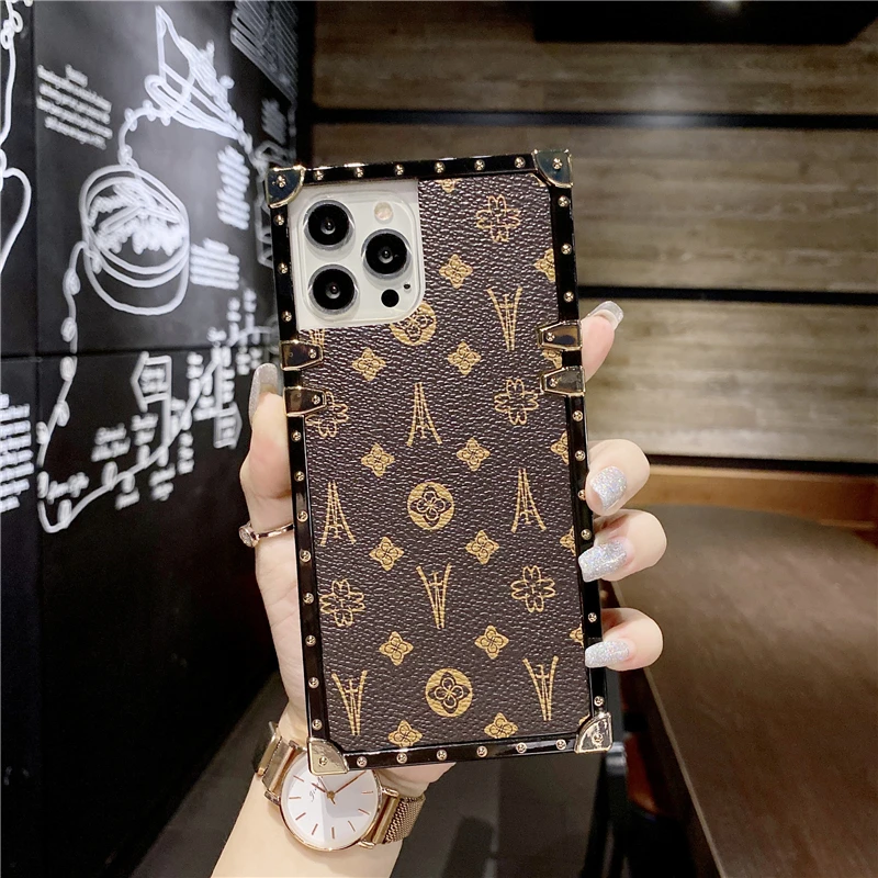 Fashion Square Leather Phone Case For For iPhone 12mini 11 13 14 15Pro MAX  XS XR 6 7 8 Plus Luxury Geometric cover For Samsung