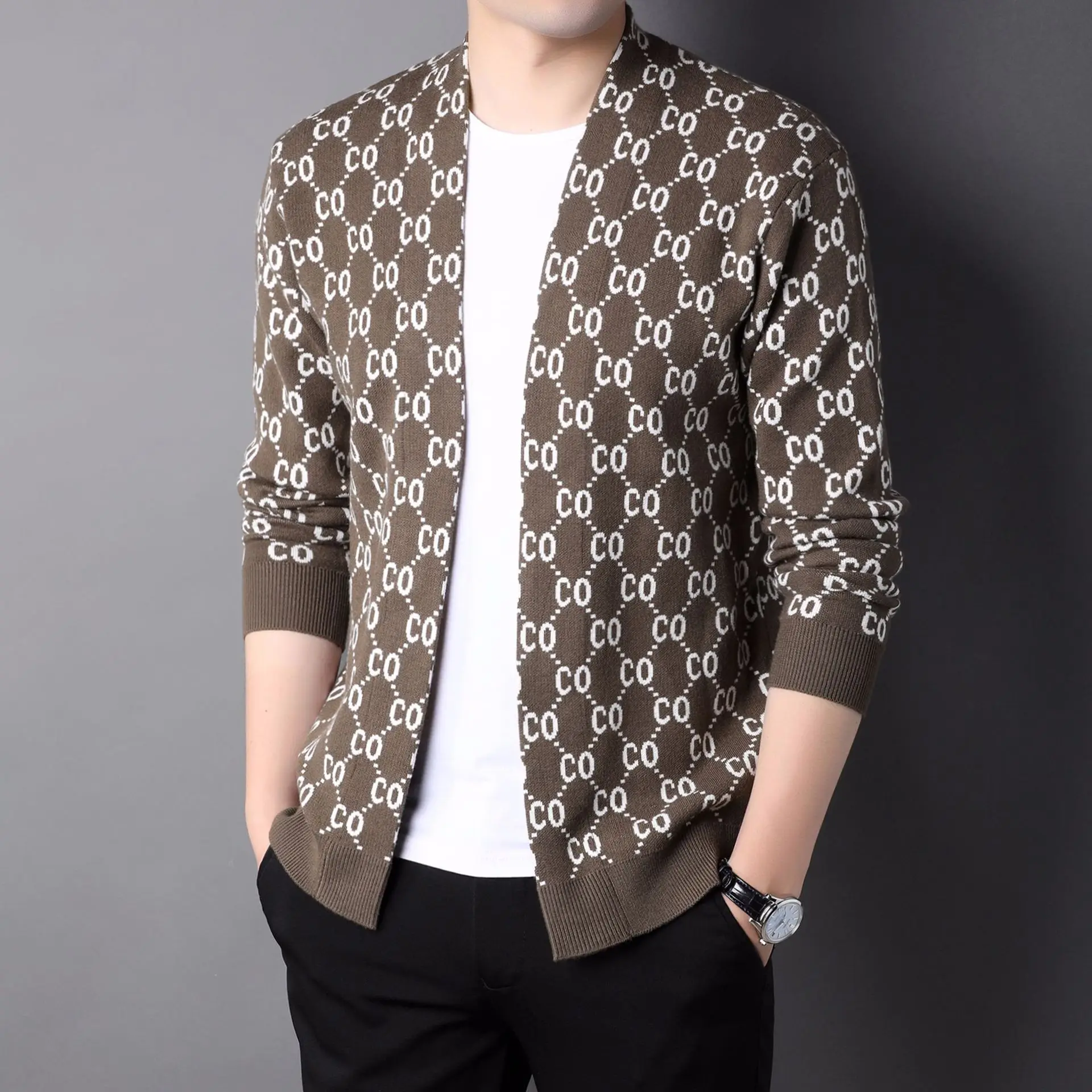 Custom Chunky Cardigan Sweater For Men Plus Size Long Sleeve Cardigan Pour Hommes