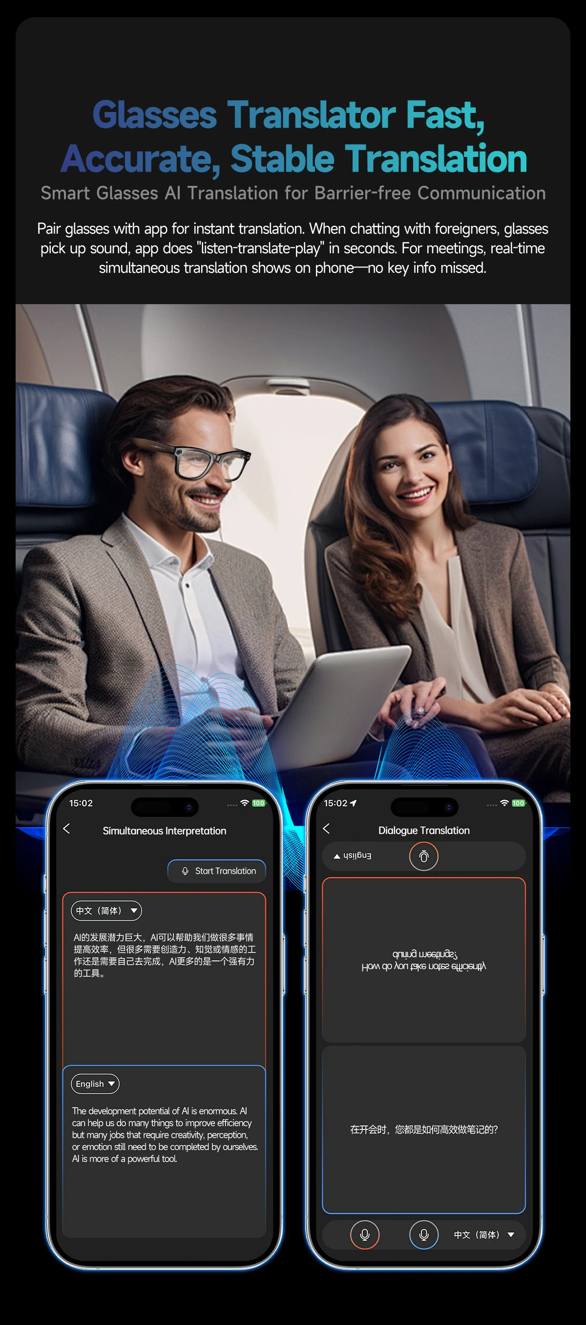 Smart Glasses with Camera ENC Noise Reduction WiFi Image Transmission AI Chatgpt Smart Glasses with Camera and BT Call