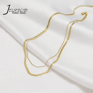 Fashion Jewelry Trendy Round Snake Chain 18k Gold Tarnish Free Double Layer Herringbone Necklace for Women