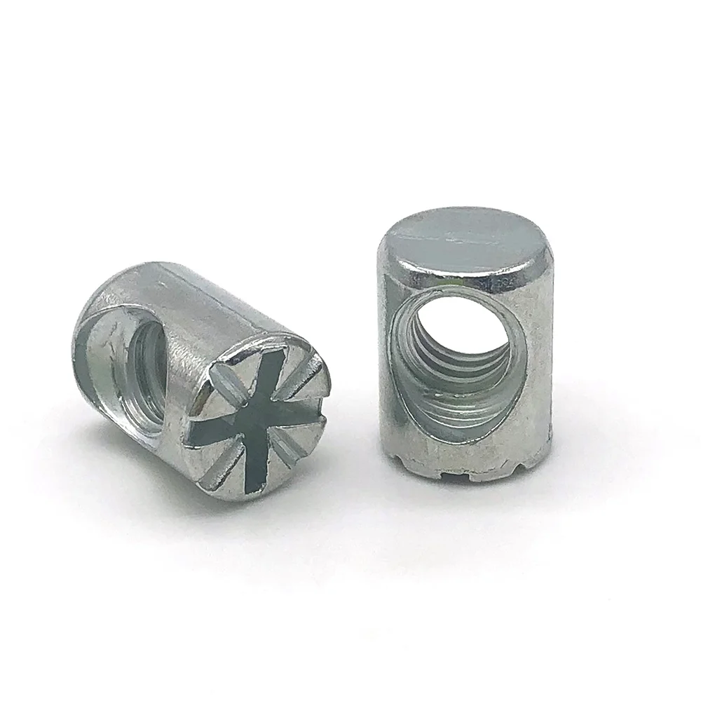 M5 M6 M8 Thread carbon steel furniture assembly Cross Dowels Slotted Barrel Nuts for wooden Furniture