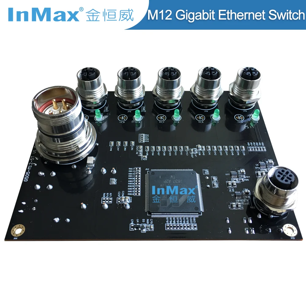 InMax Manufacturer M12 Switch and M12 Network Cable 8 Pin Full Gigabit 5 Ports Railway Ethernet Switch