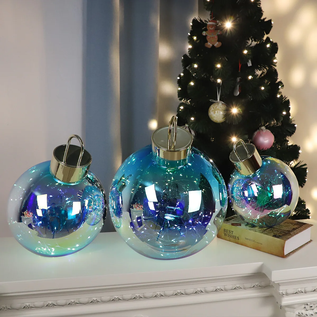 wholesale table decoration blown borosilicate glass large blue ornaments for christmas balls