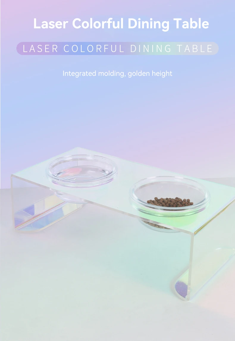 Pet New Laser Color Table Acrylic Cat Table Bowl Rack Dog Bowl Rack details