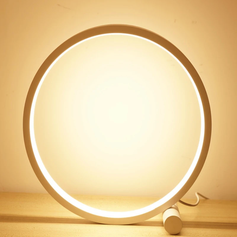 modern minimalist warm bedroom decor desk light dimmable round circle led table lamp