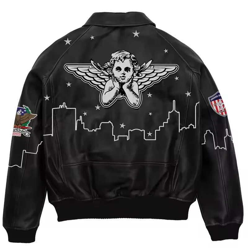 Custom Patchwork Leather Jacket Rhinestone Embroidery Patches Vintage Letterman College Baseball Bomber Varsity Jacket for Men gallery 4