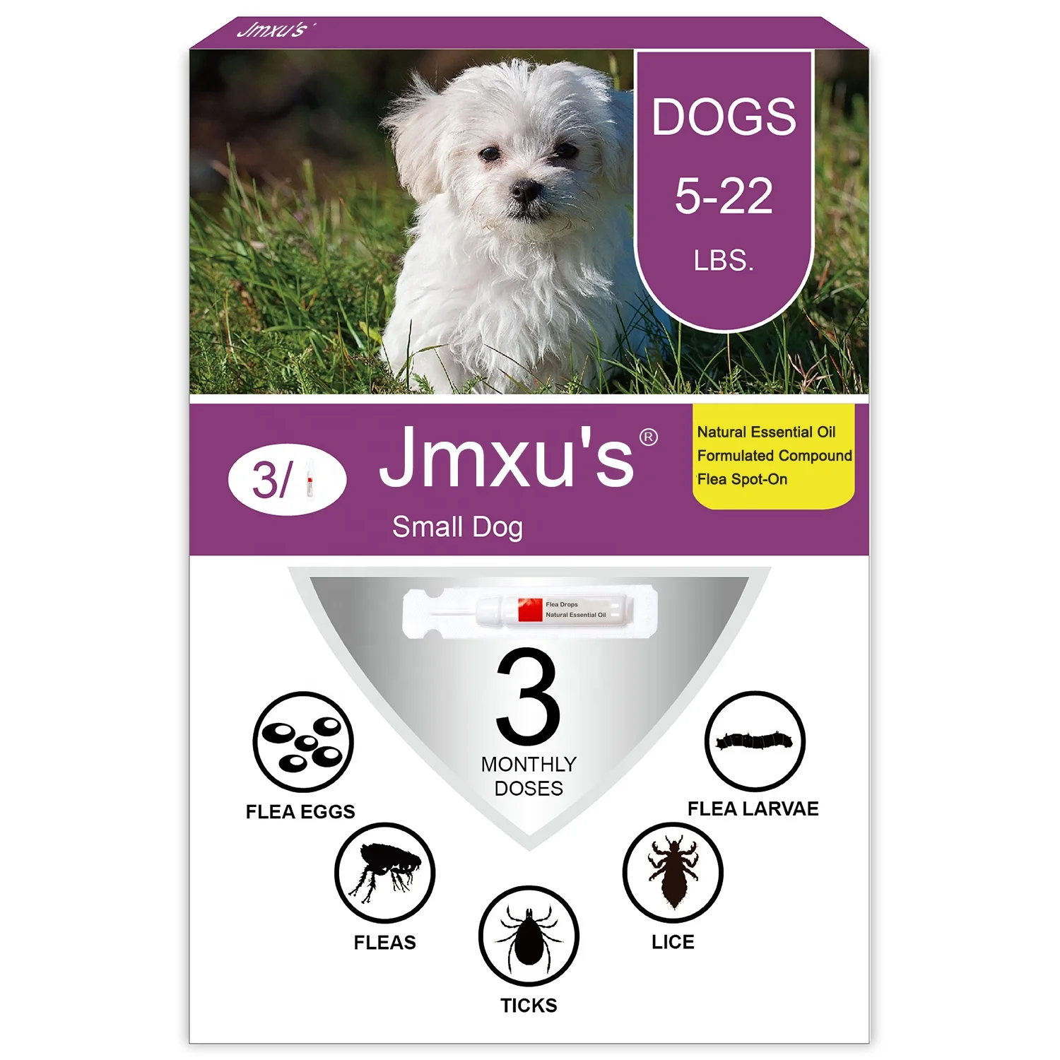 100 Natural Flea Drops For Dogs,Essential Oil Formula Kills Fleas,Eggs & Larvae,Customized