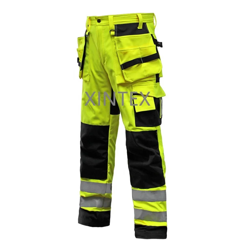 DBlade Hi-Viz Mens Waterproof Work Trousers Safety Yellow Reflective Rain Pants 