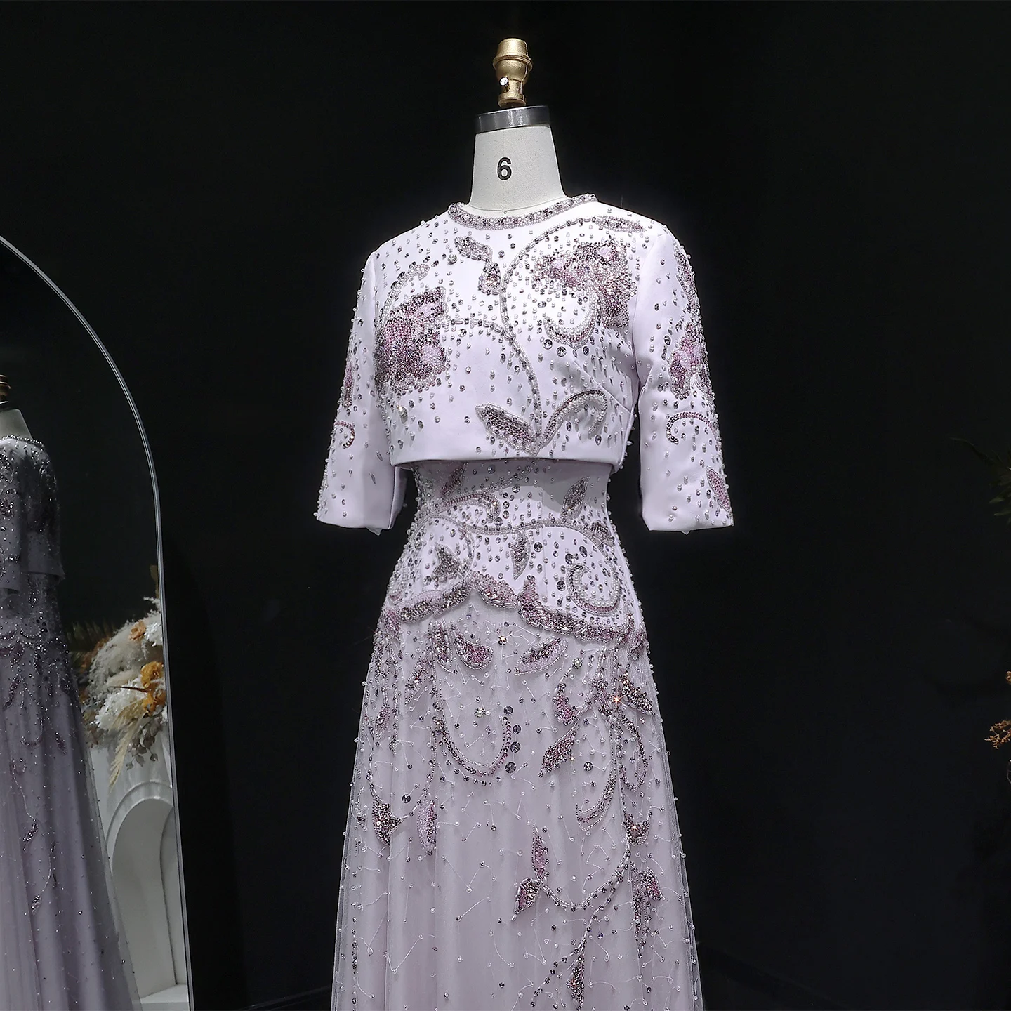 Sharon Said SS518 Blush Pink Two Piece Evening Dress Half Sleeve Luxury  Beaded Pearls Women's Formal Party Prom Gowns
