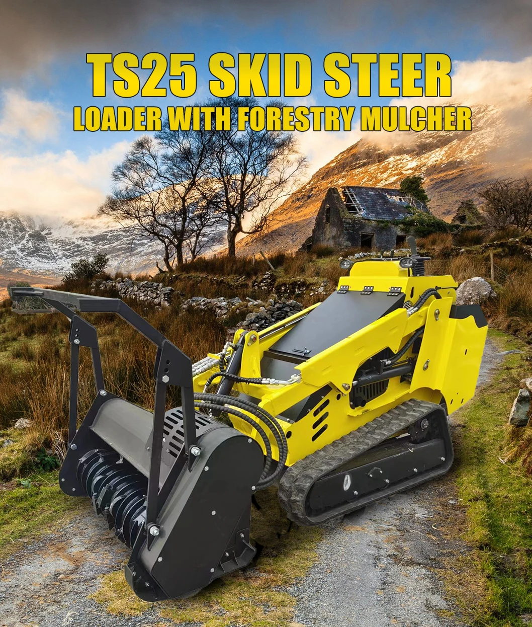 Euro 5 EPA Kubota Diesel Skid Steer Loader 400KG with Mulcher, Ideal ...