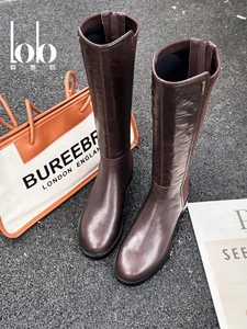 Women's Casual Knee High Boots Made of Black Leather, with a High Platform Height and a Winter Western Style Women's Shoe