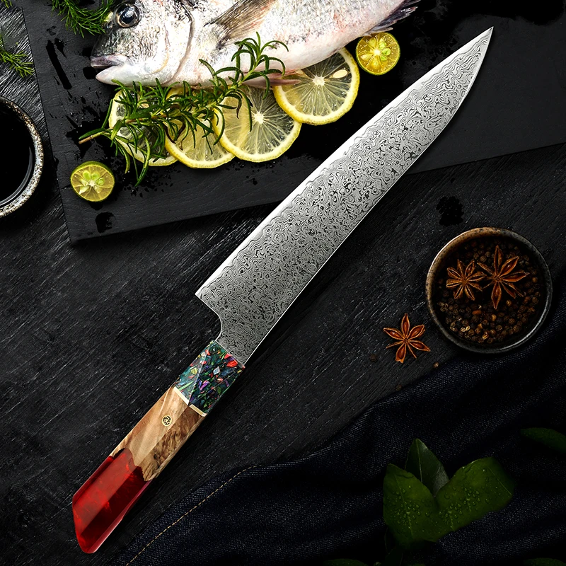 Grandsharp Red Resin Handle Kiritsuke Chef Paring Utility Knife 67 Layers Damascus Japanese Multifunctional Kitchen Knives Set