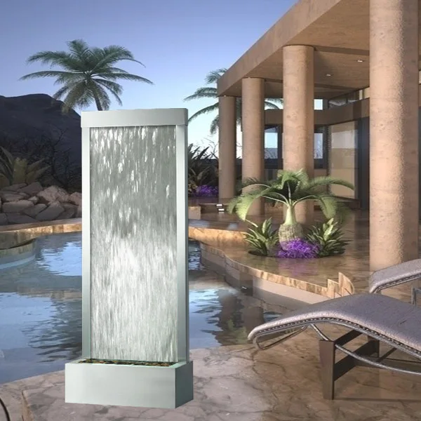 Silver Mirror Glass Waterfall Fountain Mirror Water Feature Waterfall Wall Glass Panel Waterfall Fountain for Home