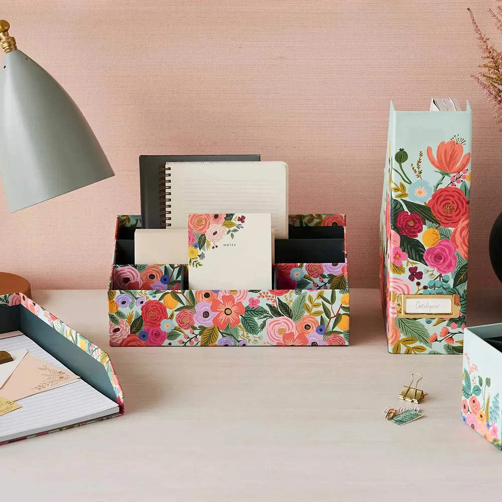 Custom Logo Printing Cardboard Paper Office Desk Folio File Organizer Magazine Holder With Label Rack