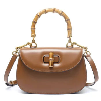 New Genuine Leather Retro Fashion Cowhide High Grade Crossbody Bag Bamboo Joint Bag Handbag Saddle Bag