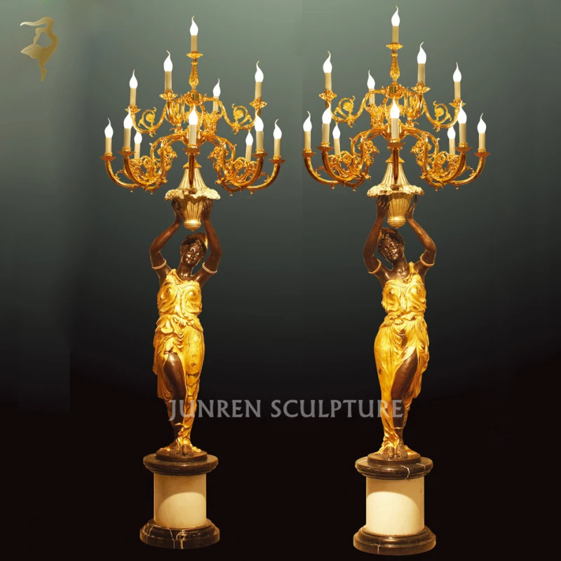 Luxury Life Size Antique Golden Bronze Statue Lamp Bronze Sculpture