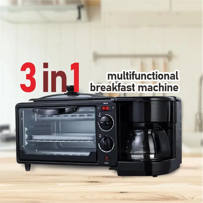 Multifunction Electric 3-in-1 Breakfast Bread bakery Maker Mini Breakfast Machine Coffee Brewer Griddle Suitable Home Use Oven