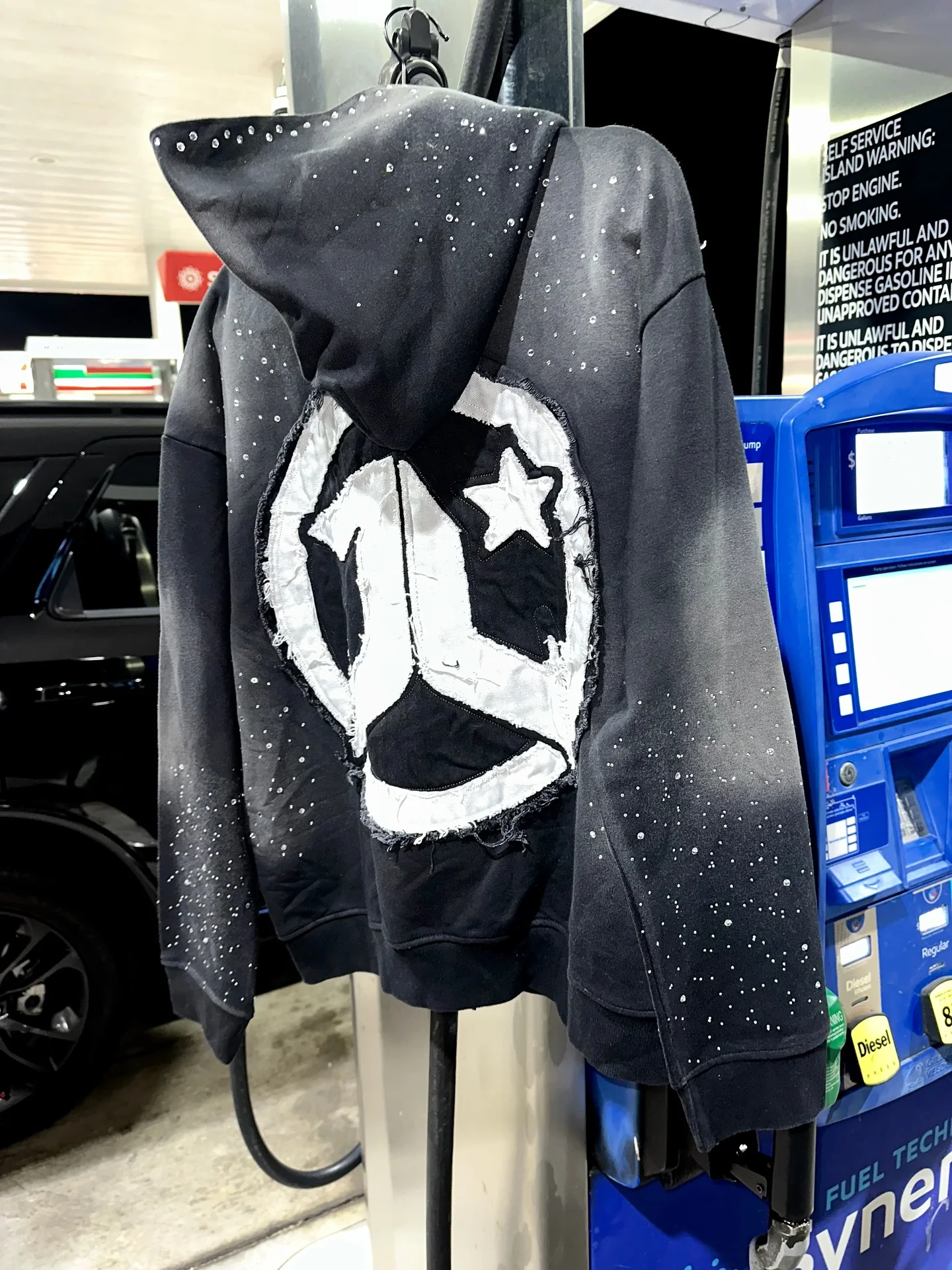 Custom Applique Embroidery Distressed Hoodie Rhinestone Zip up Hoodies Acid Washed Vintage Wash Men Streetwear Hoodie gallery 3