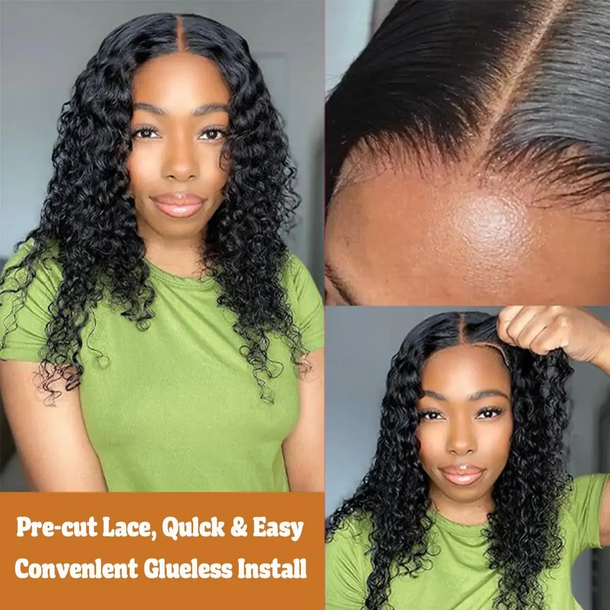 14 Inch Wear and Go Glueless Human Hair Bob Wig Pre Plucked Water Wave Lace Front for Beginners_voghion.com