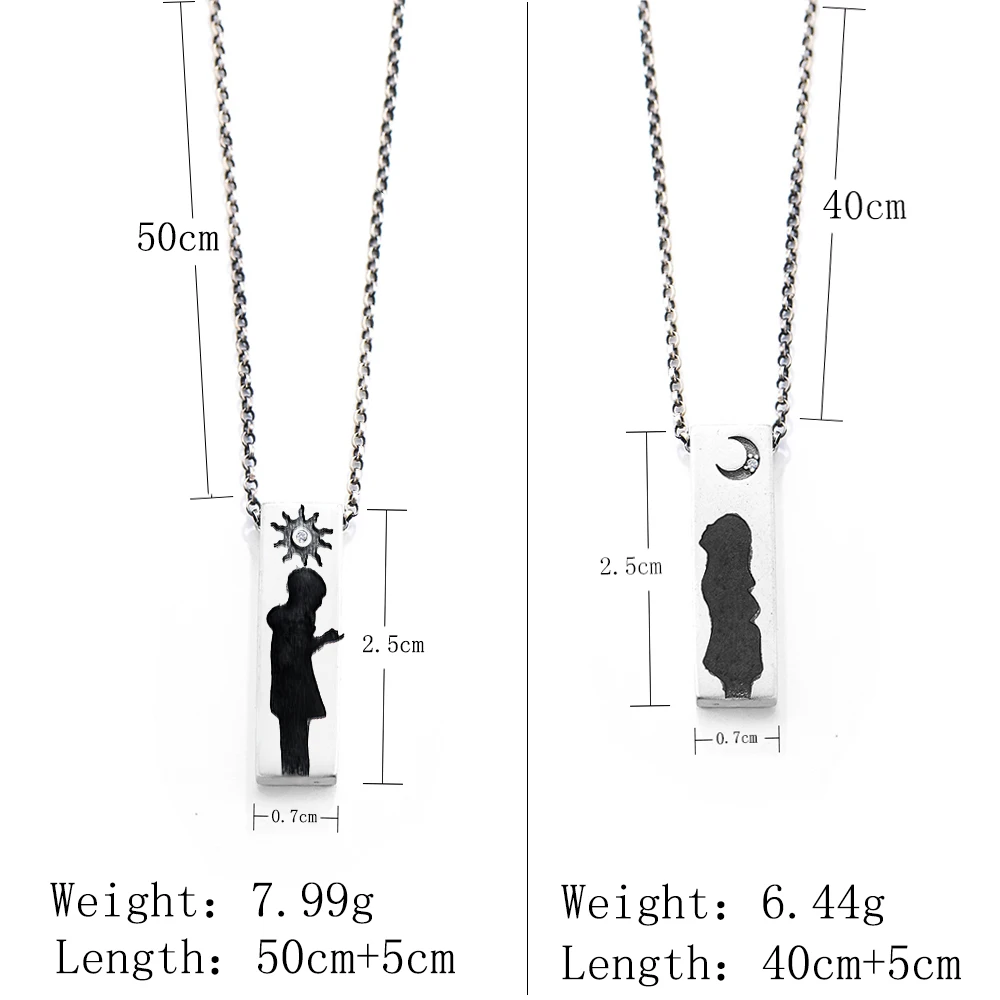 Custom Jewelry Trendy Pendant Necklace Hollow Rectangle Pendant Antique Silver Plating Moon Couple Necklace