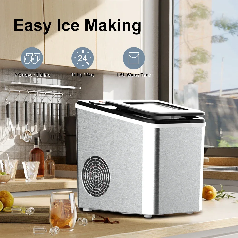 Portable Electric 26LBS/24H Countertop Ice Maker Machine 24H Bullet Ice with Scoop Adjustable New Household Use Plastic Housing