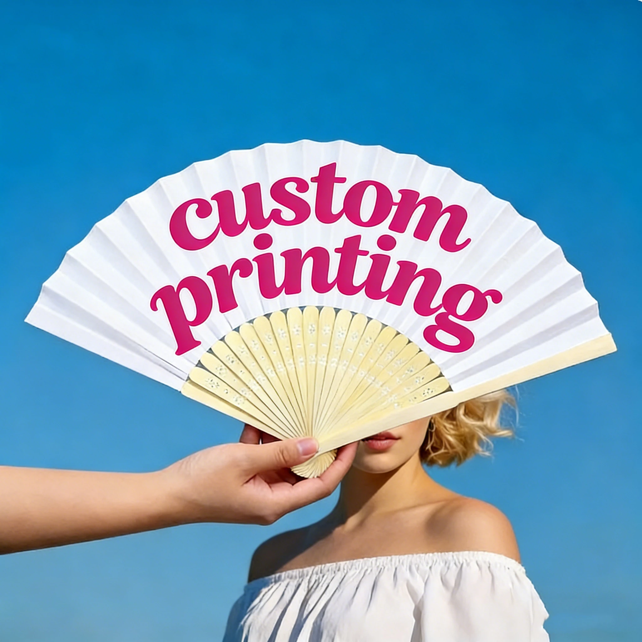 Custom Engraved Wood Handle Bamboo Paper Fan Luxury Folding Hand Fan Wedding Return Gift Keepsake for Guests