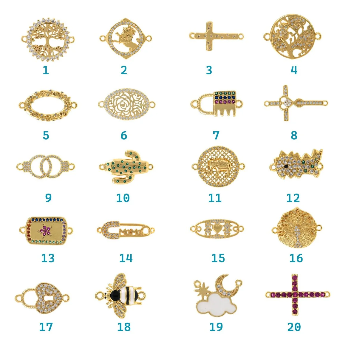 Custom Animal Connector Charms DIY Wholesale 18K Gold Religious Micro Pave CZ Plant Permanent Connector for Bracelet Necklace