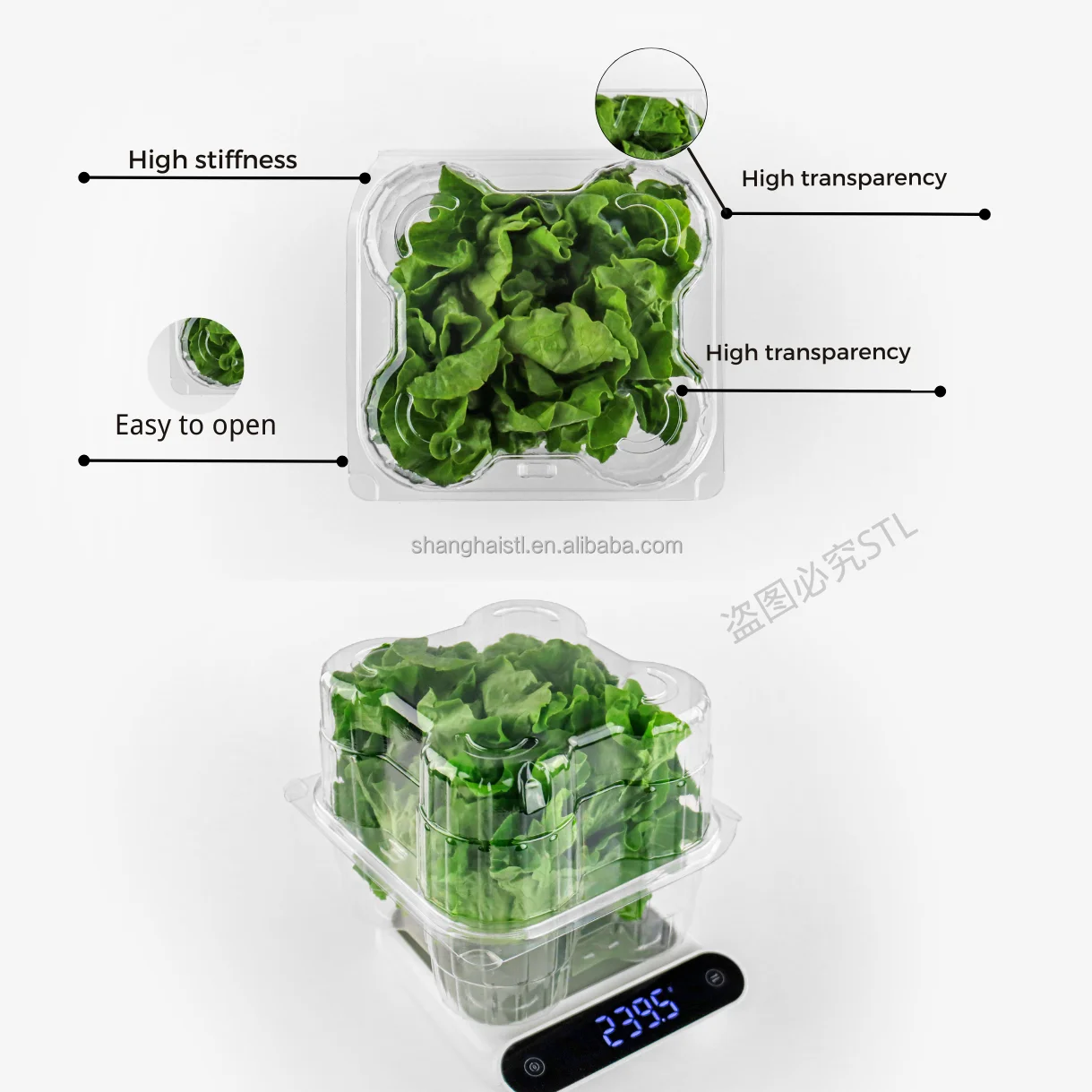Custom Clear Plastic Clamshell Blister Lettuce Packaging Container Food