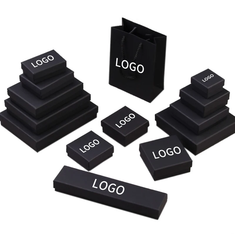 2021 Gift Jewelry Box Exquisite Custom Logo Black Kraft Paper Necklace Bracelet Ring Earrings Cheaper with Sponge Jewelry Box