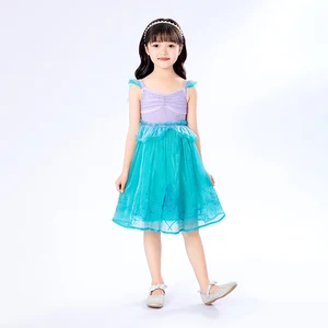 Coral Patterned Disney Fabric Pearl Trim Girls Christmas Party Dress for Birthday Celebrations
