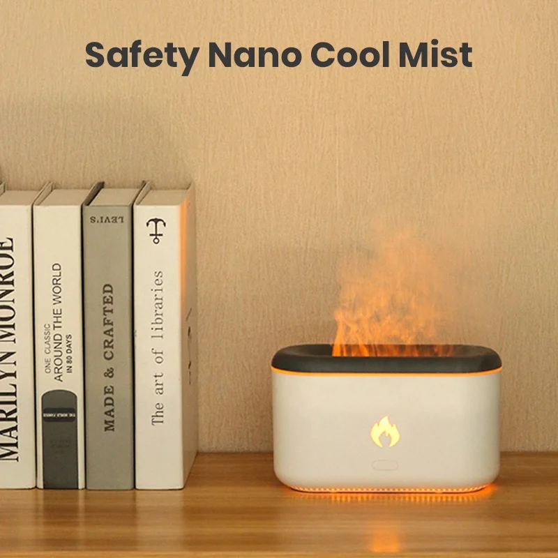 Nawsun Flame Aroma Diffuser Simulated Fire Flicker Flame Effect LED Light USB Air Humidifier Essential Oil Diffuser