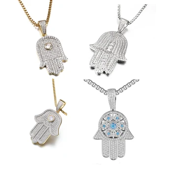Jasen Jewelry Fashion Bling 925 Silver Cubic Zircon CZ Hamsa Pendant Custom Iced Out Hip Hop Pendant Jewelry