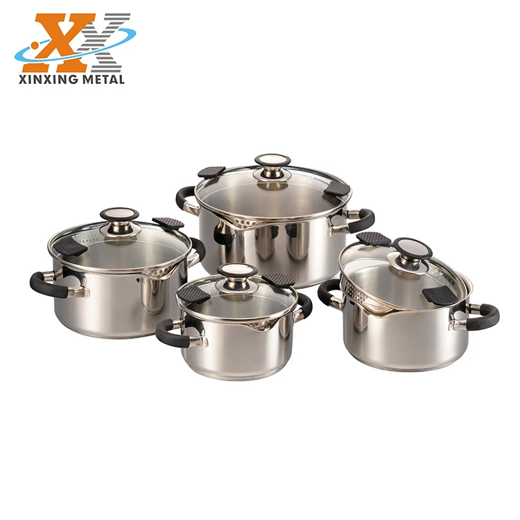 Quality 8Pcs Stainless Steel Mirror Polished Cookware Pot Kitchen Cookware Set manufacture