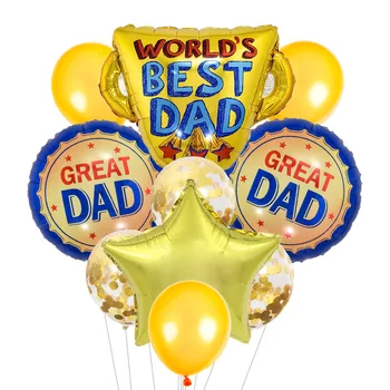 Father's Day Trophy Balloon Set Dad's Birthday Party Decoration Blue Bowtie Beard Foil Balloon