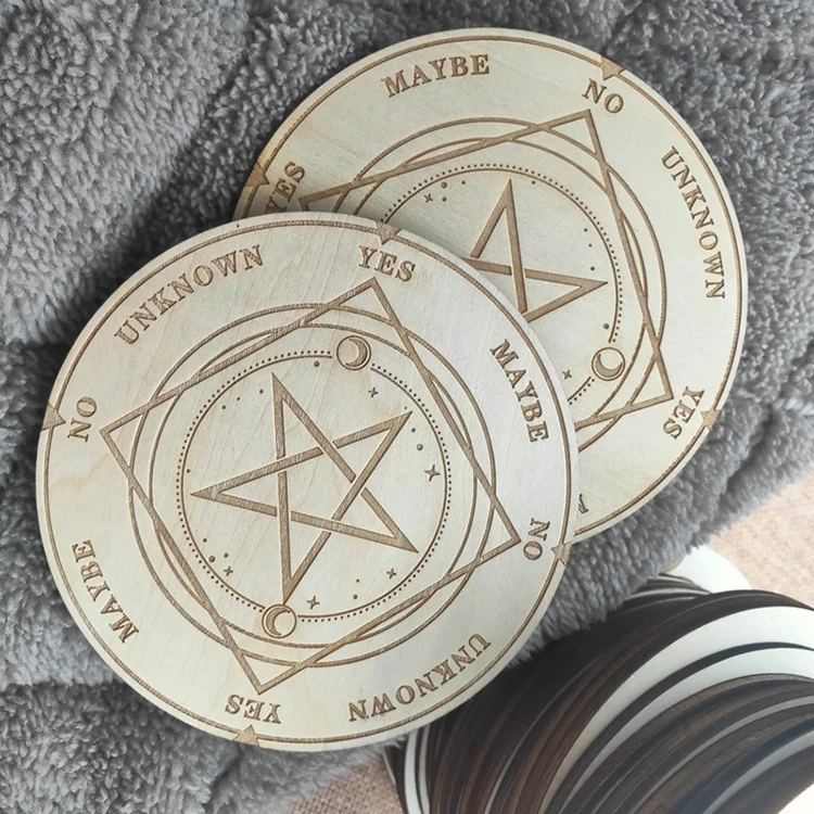 Wooden Carving Board Pendulum Five Pointed Star Pattern Wooden Crafts Gift Home Decoration Witchcraft Divination Board